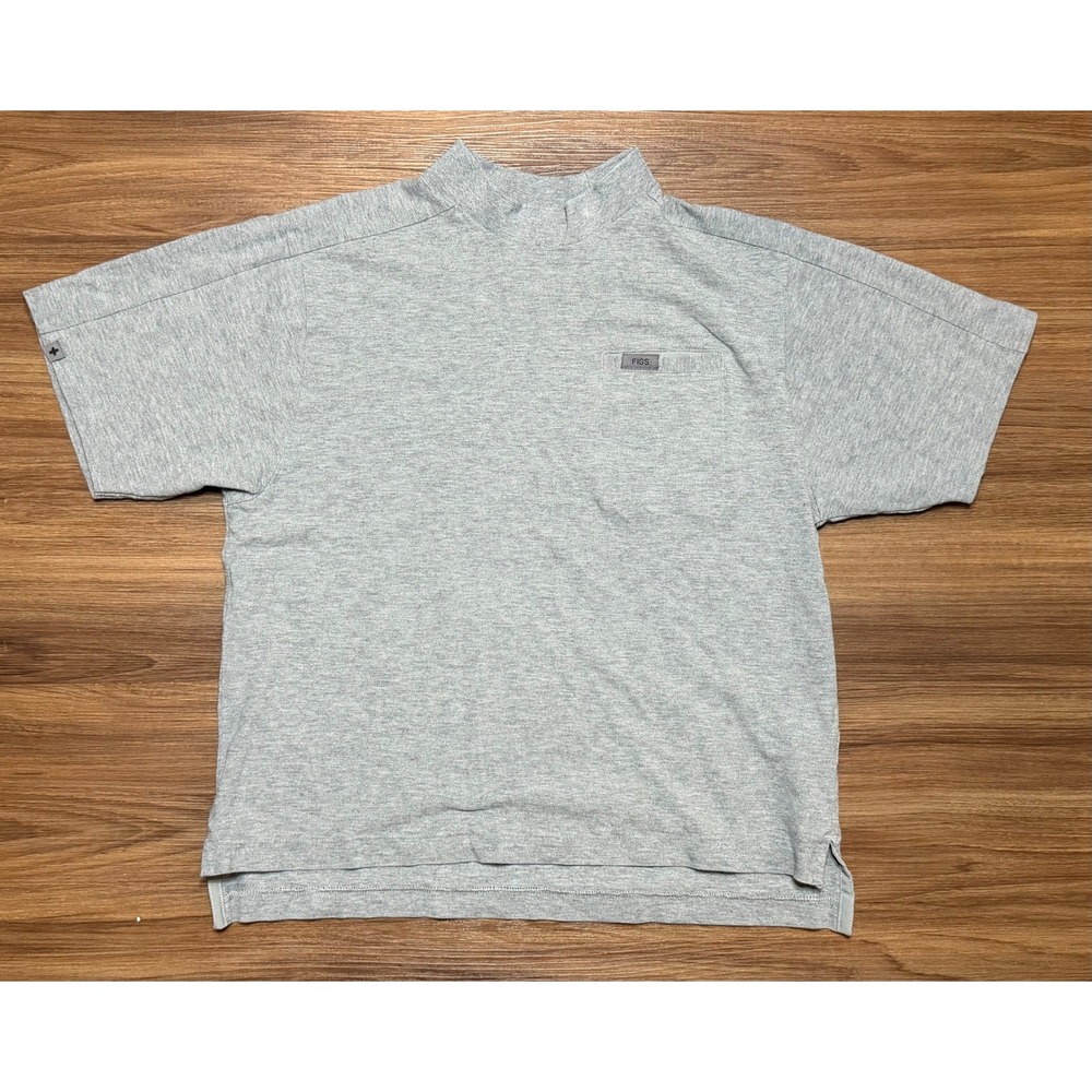 FIGS PRO Technical Pique Mock Neck Short Sleeve Top Heather Grey Women's Sz S